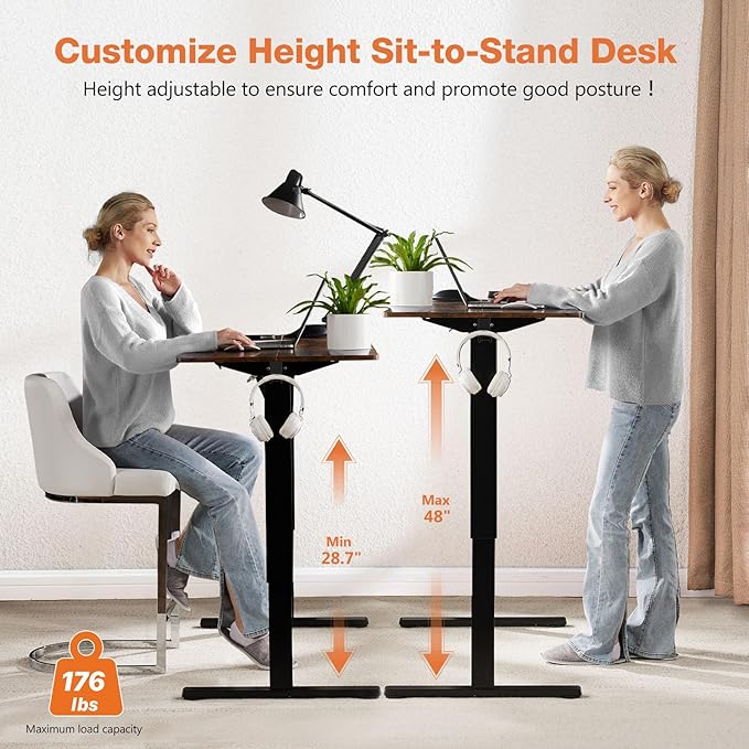 Sweetcrispy Electric Adjustable Height Standing Desk - 48 x 24 inch Sit to Stand Up Desk with Splice Board, Rising Home Office Computer Table with 2 Hook and Wire Hole for Work - LeafyLoom