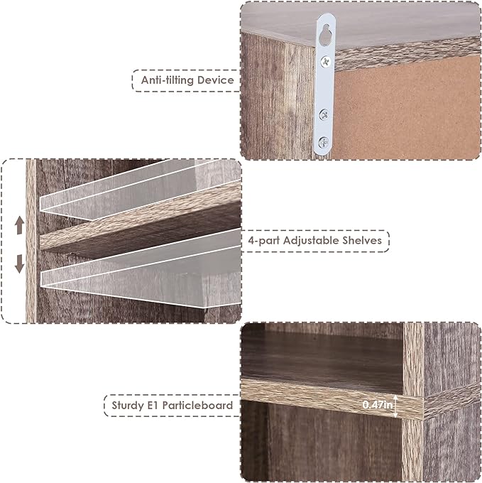 FOTOSOK 8-Tier Media Tower Rack, 11.6 X 9.3 X 70.9 Inches CD DVD Slim Storage Cabinet with Adjustable Shelves, Tall Narrow Bookcase Display Bookshelf for Home Office, Oak - LeafyLoom