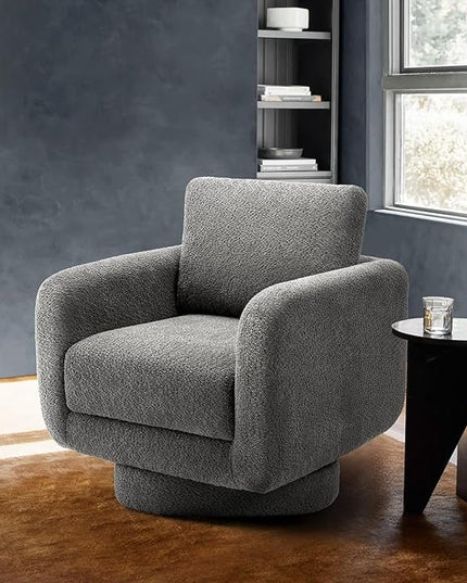 COLAMY Swivel Accent Chairs for Living Room, 32Inches Wide Upholstered Armchair with Plush Back Pillow, Modern Sofa Corner Barrel Chair for Nursery/Living Room/Bedroom-Grey - LeafyLoom