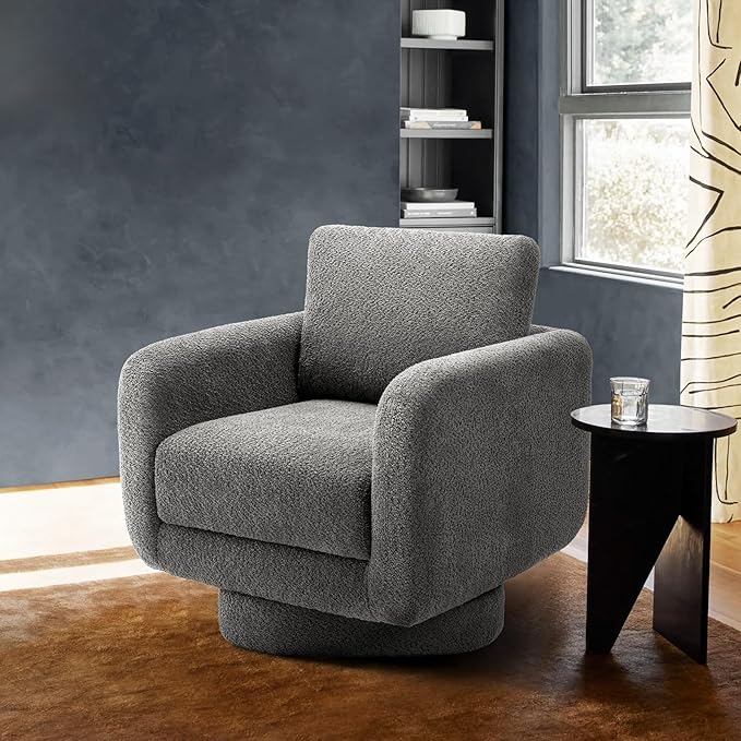COLAMY Swivel Accent Chairs for Living Room, 32Inches Wide Upholstered Armchair with Plush Back Pillow, Modern Sofa Corner Barrel Chair for Nursery/Living Room/Bedroom-Grey - LeafyLoom