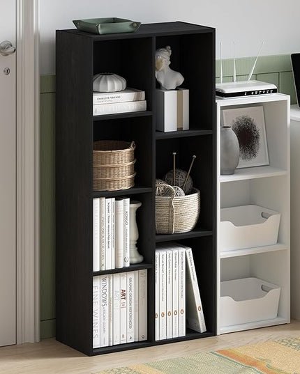 Furinno Luder 7-Cube Reversible Open Shelf, Blackwood - LeafyLoom
