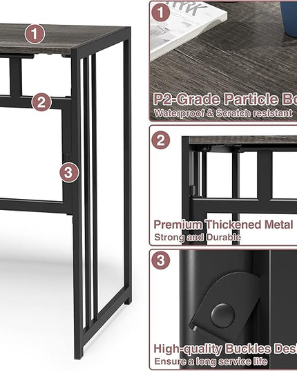 Folding Desk 40'' Computer Desk for Home Office, No Assembly Office Desk Foldable Simple Study Writing Desk Table for Small Spaces(Dark Grey) - LeafyLoom