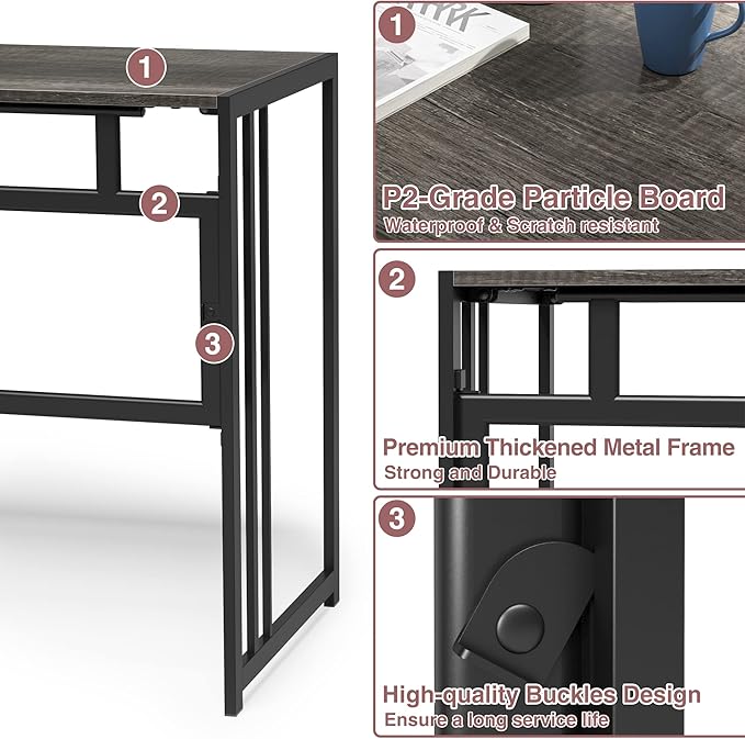 Folding Desk 40'' Computer Desk for Home Office, No Assembly Office Desk Foldable Simple Study Writing Desk Table for Small Spaces(Dark Grey) - LeafyLoom