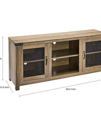 ROCKPOINT 58inch TV Stand Entertaiment Media Console Center Industrial Style Door, Dark Oak - LeafyLoom