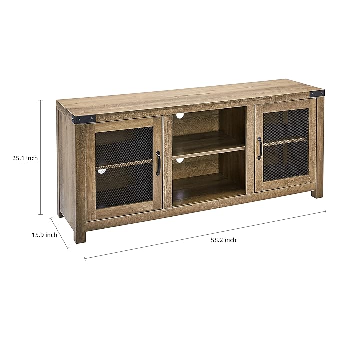 ROCKPOINT 58inch TV Stand Entertaiment Media Console Center Industrial Style Door, Dark Oak - LeafyLoom