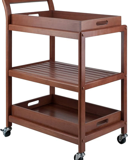 Winsome Wood Jonathan Kitchen Walnut Cart Albert Entertainment Kitchen Cart, Walnut - LeafyLoom