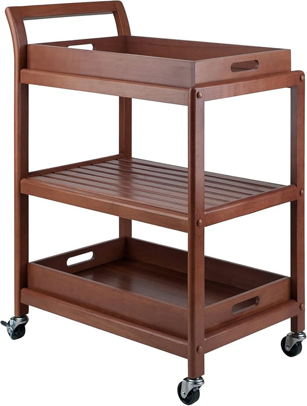 Winsome Wood Jonathan Kitchen Walnut Cart Albert Entertainment Kitchen Cart, Walnut - LeafyLoom