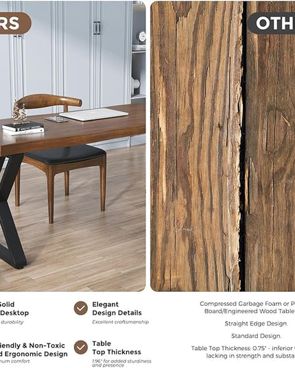 Rustic Style Solid Wood 55-inch Computer Desk - Large Office Desk for Home Office, Modern and Simple Design, Ideal for Study, Writing, Dining - LeafyLoom