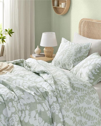 Codi Sage Green Comforter Set King Size, Floral Bedding Sets for Women | Nature Botanical Style, Unique Reversible Design, Better for Spring and Summer | Leaf Print 3 Pieces - LeafyLoom