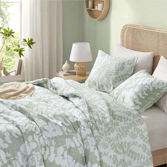 Codi Sage Green Comforter Set King Size, Floral Bedding Sets for Women | Nature Botanical Style, Unique Reversible Design, Better for Spring and Summer | Leaf Print 3 Pieces - LeafyLoom