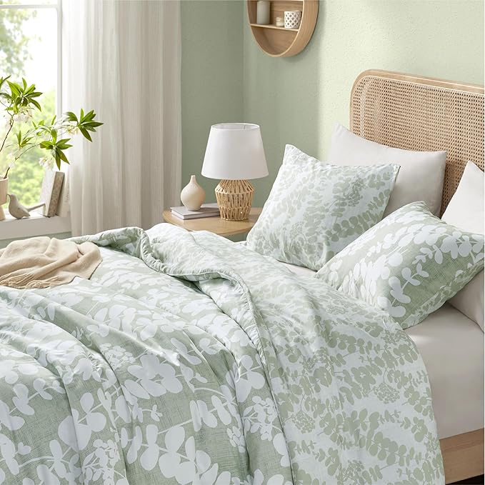 Codi Sage Green Comforter Set King Size, Floral Bedding Sets for Women | Nature Botanical Style, Unique Reversible Design, Better for Spring and Summer | Leaf Print 3 Pieces - LeafyLoom