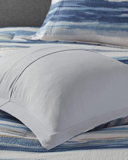 Madison Park Marina Comforter Quilt Combo Set - Modern Luxury Design, All Season Down Alternative Bedding, Matching Shams, Decorative Pillows, King/Cal King(104"x92") Seersucker Blue 8 Piece - LeafyLoom