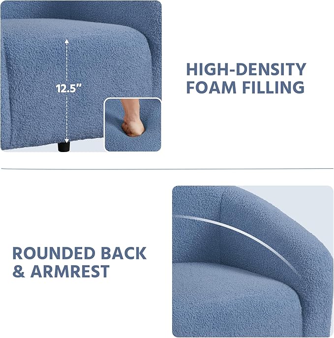 Yaheetech Accent Barrel Chair, Boucle Fabric Club Chair, Furry Sherpa Elegant Armchair with Cozy Soft Padded, Suitable for Living Room Bedroom Reception Room Office, Blue - LeafyLoom