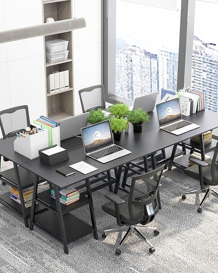 soges Computer Desk 47inches PC Desk Office Desk with Shelf Workstation for Home Office Use Writing Table,Black - LeafyLoom