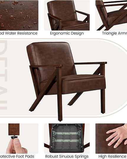 Yaheetech Accent Chair, Armchair with Strong Wood Frame, PU Leather Modern Retro Lounge Chair for Living Room/Lounge/Office/Reception Area, 2 Pieces, Dark Brown - LeafyLoom