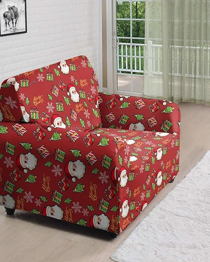 FKELYI Christmas Decor Red Sofa Slipcover for Living Room Santa Claus Sofa Couch Cover with Elastic Bottom Non-Slip Furniture Protector S FKELYI