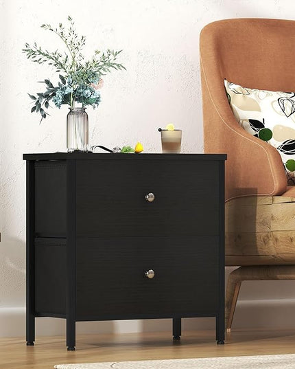 BOLUO Black Nightstands Set of 2, 2 Drawer Dresser for Bedroom Night Stand Small Nightstands End Table with Fabric Drawers Modern - LeafyLoom