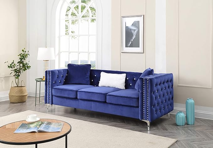 Glory Furniture Paige Sofa, Blue. Living Room Furniture, 30" H x 86" W x 34" D - LeafyLoom