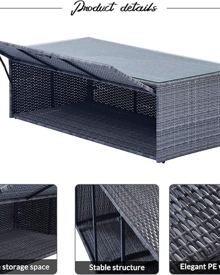 Merax Furniture 6-Piece All-Weather PE Rattan Patio Outdoor Conversation Set with Coffee Table,Wicker Sofas,Ottomans,Removable Cushions,Grey - LeafyLoom