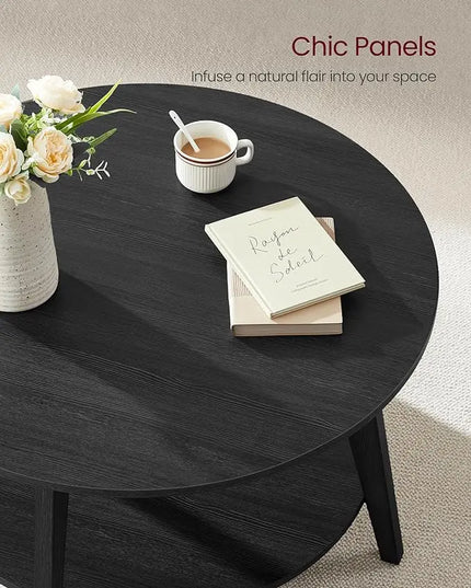 VASAGLE Round Coffee Table, 2 Tier Coffee Table with Storage, for Living Room, 31.5 x 17.7 Inches, Easy to Assemble, Charcoal Gray ULCT243B22 - LeafyLoom