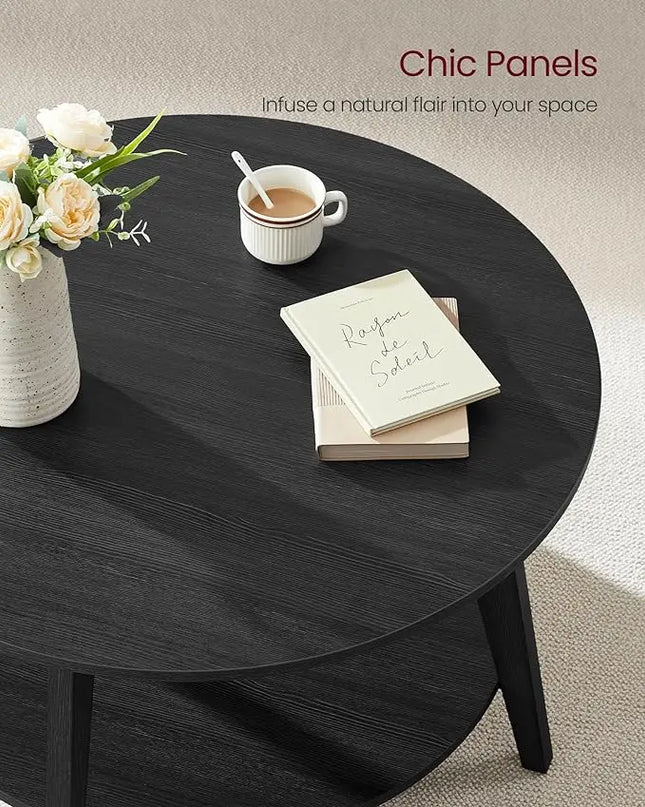 VASAGLE Round Coffee Table, 2 Tier Coffee Table with Storage, for Living Room, 31.5 x 17.7 Inches, Easy to Assemble, Charcoal Gray ULCT243B22 - LeafyLoom