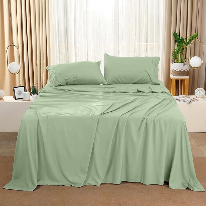 Utopia Bedding King Bed Sheets Set - 4 Piece Bedding - Brushed Microfiber - Shrinkage and Fade Resistant - Easy Care (King, Sage) - LeafyLoom