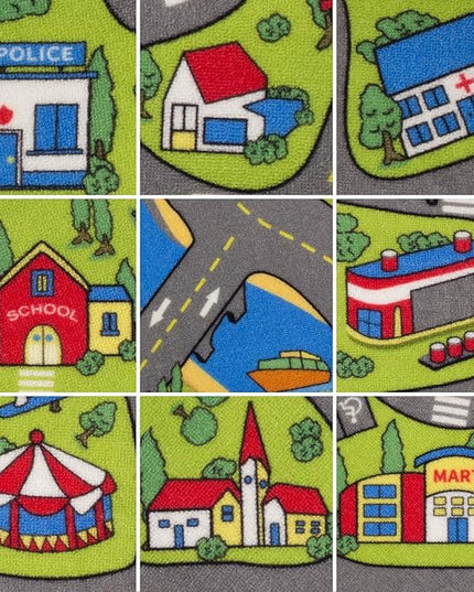 Large Kids Carpet Playmat Rug 52 x 32 with Non-Slip Backing, City Life Play Mat for Playing with Car Toy, Game Area for Baby Toddler Kid Child Educational Learn Road Traffic in Bedroom, Classroom - LeafyLoom