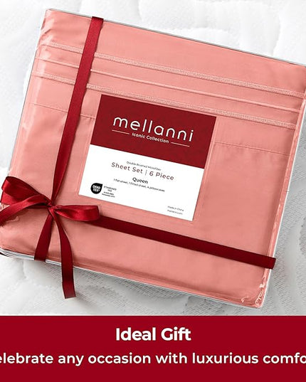Mellanni Split King Sheets Set - 7 PC Iconic Collection Bedding Sheets & Pillowcases - Ultra Soft, Cooling Bed Sheets - Deep Pocket up to 16 inch - 7 PC (Split King, Coral w/Extra Pillow Cases) - LeafyLoom