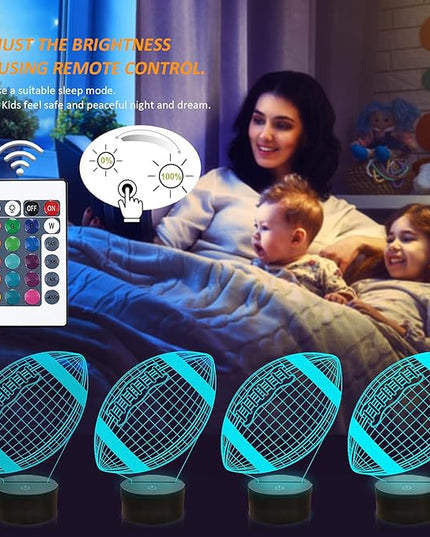 FULLOSUN Football 3D Night Light, American Football 3D Illusion Lamp for Kids with Remote 16 Colors Changing, Creative Birthday Rugby Gifts for Boy Girl Bedroom Decoration - LeafyLoom