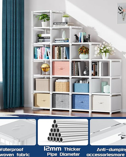 Mavivegue Book Shelf, 20 Cube Storage Organizer, DIY Bookcase, Metal Cube Bookshelf, Tall Book case for Bedroom, Living Room, Office, Closet Storage Organizer, Black Cubicle Storage Rack-White - LeafyLoom