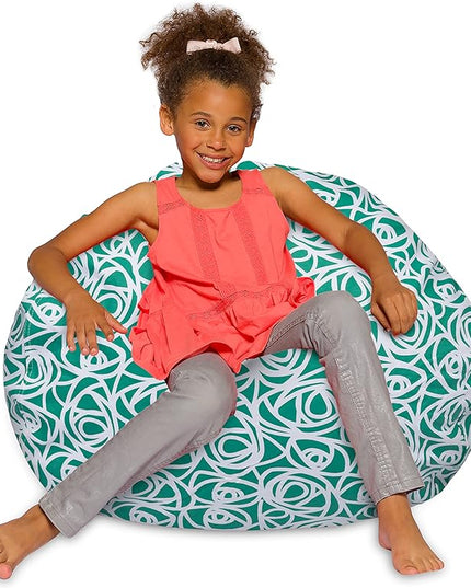 Posh Creations Bean Bag Chair for Kids, Teens, and Adults Includes Removable and Machine Washable Cover, 38in - Large, Canvas Roses Mint - LeafyLoom