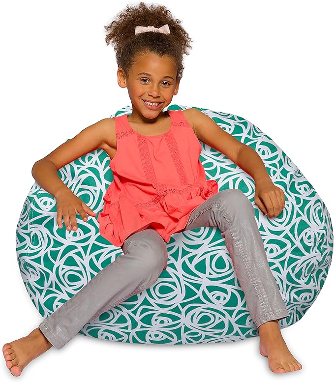 Posh Creations Bean Bag Chair for Kids, Teens, and Adults Includes Removable and Machine Washable Cover, 38in - Large, Canvas Roses Mint - LeafyLoom