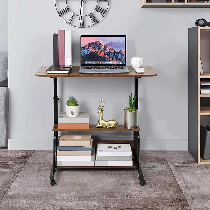 Portable Computer Desk Adjustable Home Office Desk Bedside Universal Movable Table Small Spaces Furniture Storage Convenient Desk Home Office Living Room Sofa Desk Size 15.7 * 31.5 Inch,Brownish - LeafyLoom