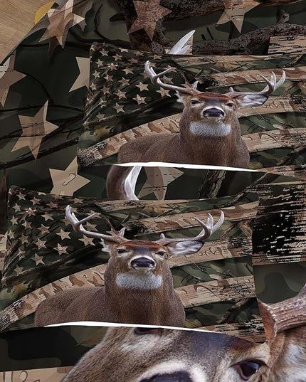 NINENINE Camo Deer Bedding Sets Full Size American Flag Comforter for Boys Adult Teens Western Theme Wildlife Forest Hunted Animal Comforter Sets with 1 Comforter 2 Pillowcases - LeafyLoom