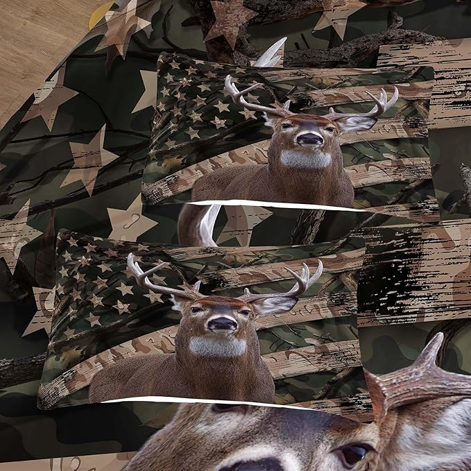 NINENINE Camo Deer Comforter Sets Twin Size,American Flag Wildlife Forest Bedding for Boys Adult Teens,Western Theme Hunted Animal Comforter Sets with 1 Comforter 1 Pillowcase… - LeafyLoom
