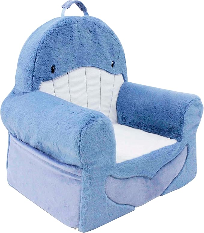 Soft Landing Animal Adventure Sweet Seats, Premium and Comfy Toddler Lounge Chair with Carrying Handle & Side Pockets – Blue Whale - LeafyLoom