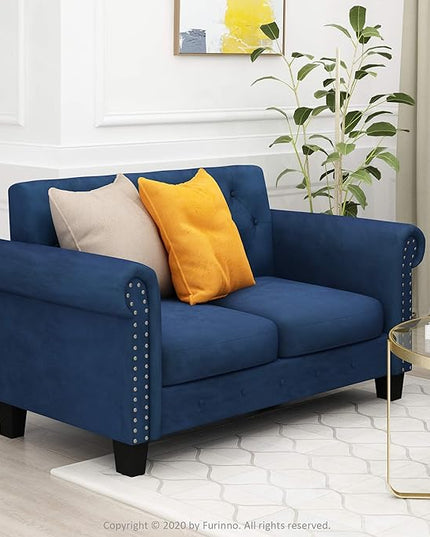 Furinno Bastia Vintage Modern Chesterfield Button Tufted Loveseat/Sofa Couch for Living Room, Navy Velvet - LeafyLoom