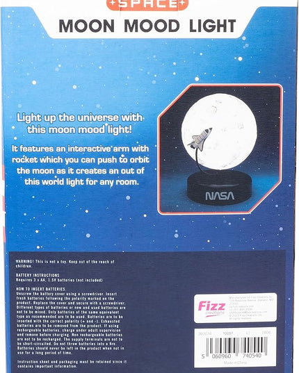 Fizz Creations NASA Inspired Moon Mood Light. Features a Realistic Cratered Effect and a Gentle Orbiting Rocket. Battery Powered. Portable. NASA Inspired Space Merchandise from - LeafyLoom
