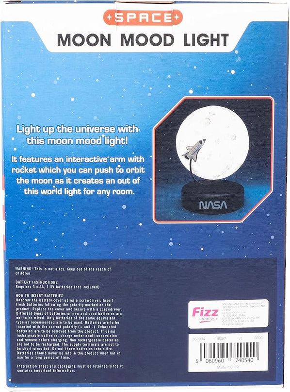 Fizz Creations NASA Inspired Moon Mood Light. Features a Realistic Cratered Effect and a Gentle Orbiting Rocket. Battery Powered. Portable. NASA Inspired Space Merchandise from - LeafyLoom