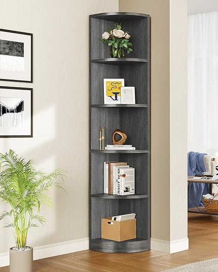 YITAHOME 70.8" Corner Shelf, 5 Tier Corner Bookshelf and bookcase, Modern Open Free Standing Shelving Unit Wooden Display Rack Storage Shelves for Bedroom, Living Room, Home Office, Charcoal Gray - LeafyLoom