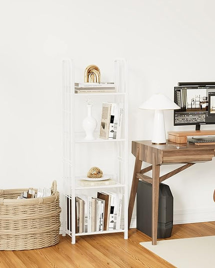 Bookshelf Storage Shelf Small Bookcase Freestanding Storage Stand for Living Room Bedroom, Kitchen, Rust Resistance, Easy Assembly Free Combination Multi-Functional Organizer (4 Tiers, White) - LeafyLoom