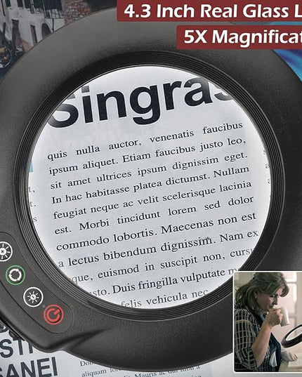 5X Stand Magnifying Glass with Light, Veemagni 24" Flexible Gooseneck 5 Color Modes Stepless Dimmable Magnifying Floor Lamp, 3-in-1 Adjustable Lighted Magnifier Hands Free for Close Work, Esthetican - LeafyLoom