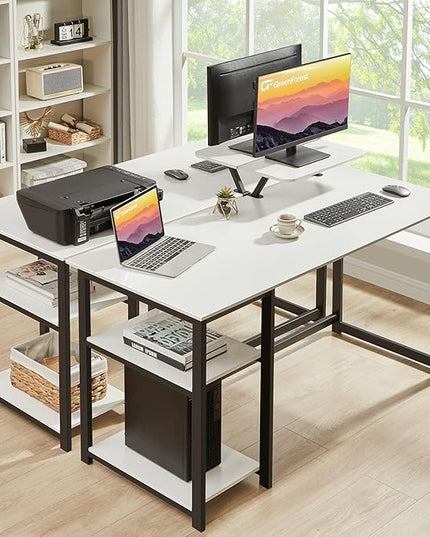 GreenForest Computer Home Office Desk with Monitor Stand and Reversible Storage Shelves,55 inch Modern Simple Writing Study PC Work Table,White - LeafyLoom