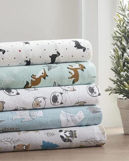 Comfort Spaces Cotton Flannel Breathable Warm Deep Pocket Sheets with Pillow Case Bedding, Twin, Blue Polar Bears 3 Piece - LeafyLoom