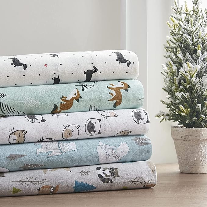 Comfort Spaces Cotton Flannel Breathable Warm Deep Pocket Sheets with Pillow Case Bedding, Twin, Blue Polar Bears 3 Piece - LeafyLoom