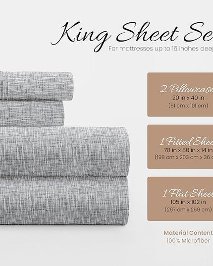 Linen Market 4 Piece King Bedding Sheet Set (Light Gray Chambray) - Sleep Better Than Ever with These Ultra-Soft & Cooling Bed Sheets for Your King Size Bed - Deep Pocket Fits 16" Mattress - LeafyLoom