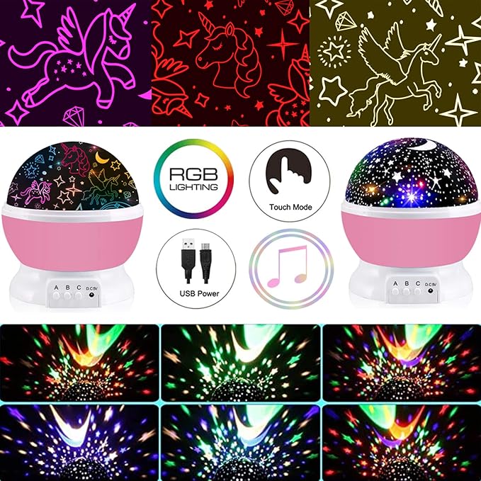 Unicorns Toys for 2-12 Year Old Girls,Star Projection 2 in 1 Girls Toys Age 3-9,Room Decor Kawaii Toddler Toys for Kids Age 4-8,Birthday Easter Christams Gifts Xmax Stocking Stuffers for Children - LeafyLoom