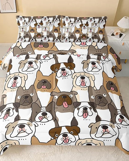 Kawaii Dog Comforter Queen Size,Dogs Comforter Set for Kids Teens Girls Boys,3Pcs Bedding Set Printed Comforter with 2 Pillowcases,Down Alternative,Soft and Lightweight，Queen Size - LeafyLoom