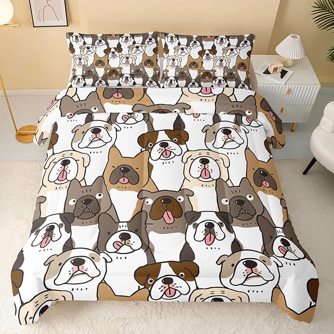 Kawaii Dog Comforter Queen Size,Dogs Comforter Set for Kids Teens Girls Boys,3Pcs Bedding Set Printed Comforter with 2 Pillowcases,Down Alternative,Soft and Lightweight，Queen Size - LeafyLoom