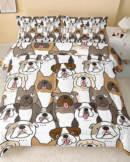 Kawaii Dog Comforter King Size,Dogs Comforter Set for Kids Teens Girls Boys,3Pcs Bedding Set Printed Comforter with 2 Pillowcases,Down Alternative,Soft and Lightweight，King Size - LeafyLoom